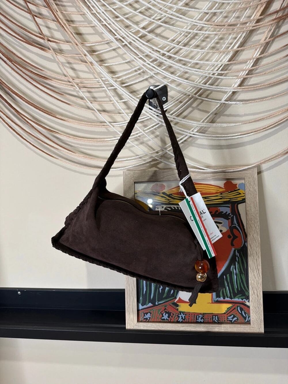 Cheval Frienze genuine, brown suede east west shoulder bag NWT